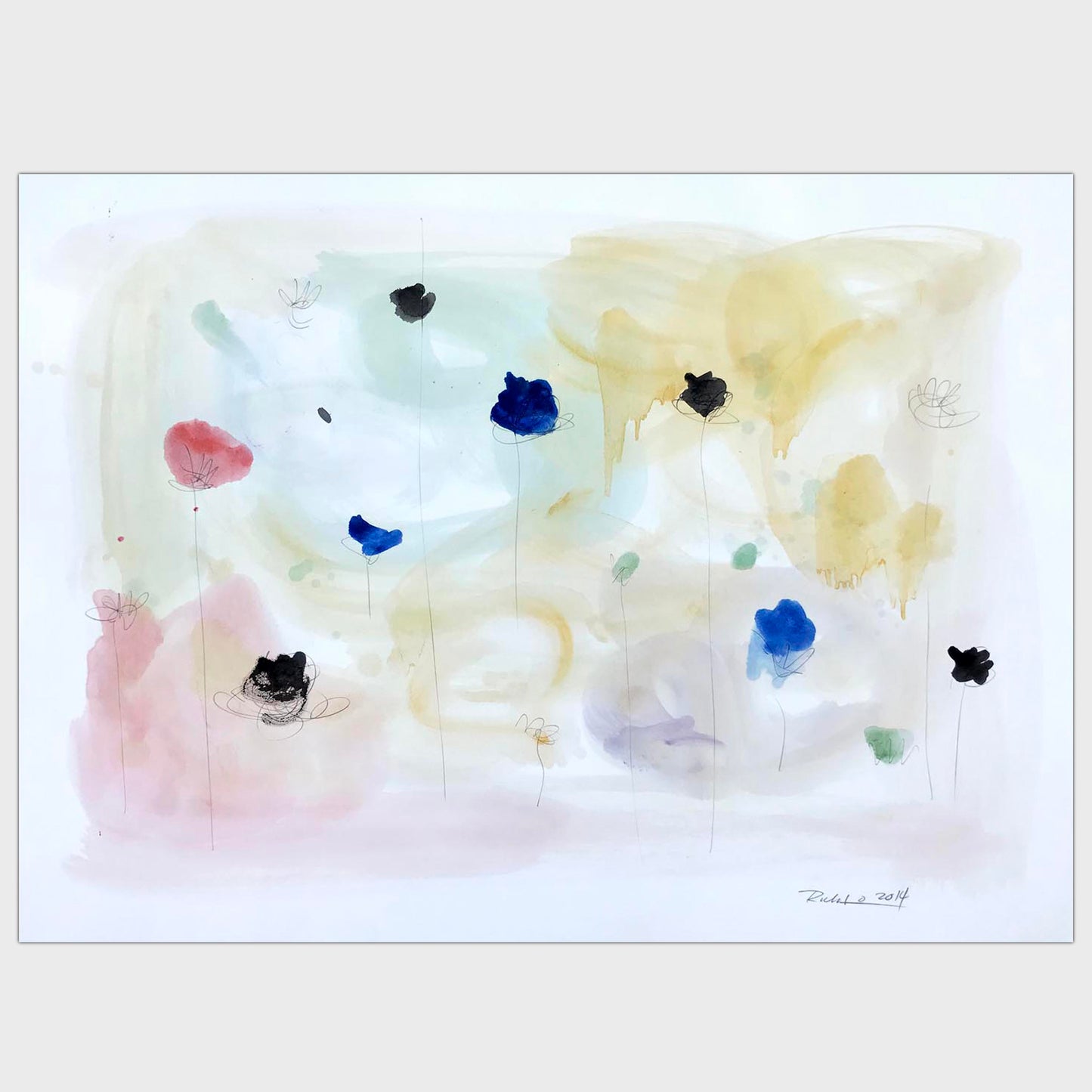 Original art for sale-Simplistic abstract painting depicting elements in a garden